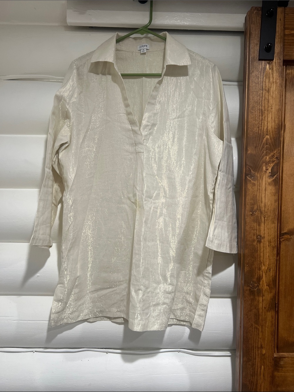 J. Crew Shimmery Cream Button-Down Longline Shirt